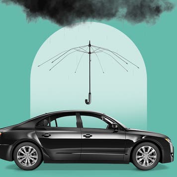 car with an umbrella above it