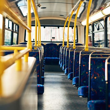 Cropped shot of empty seats on a public bus
