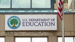 A Department of Education sign is displayed outside of their federal student aid office