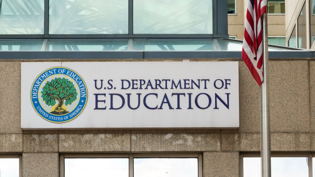A Department of Education sign is displayed outside of their federal student aid office