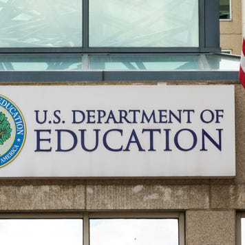 A Department of Education sign is displayed outside of their federal student aid office