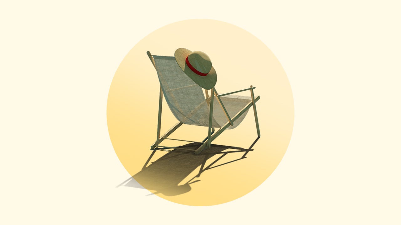 design image of a lawn chair with a hat hanging off of it