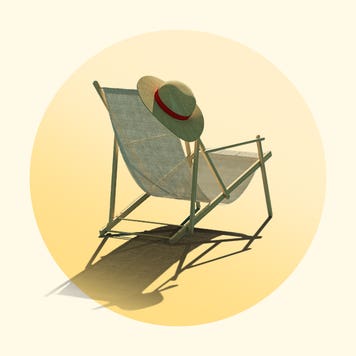 design image of a lawn chair with a hat hanging off of it