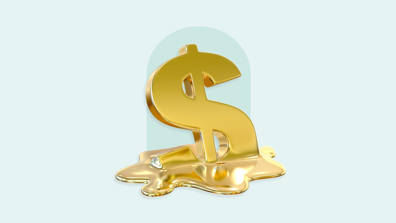 design image of a gold dollar sign melting
