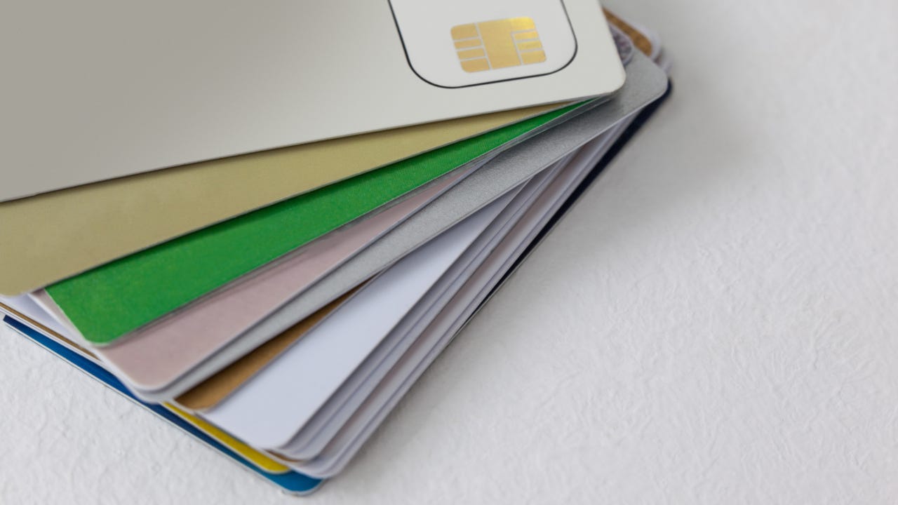 Credit cards on white background
