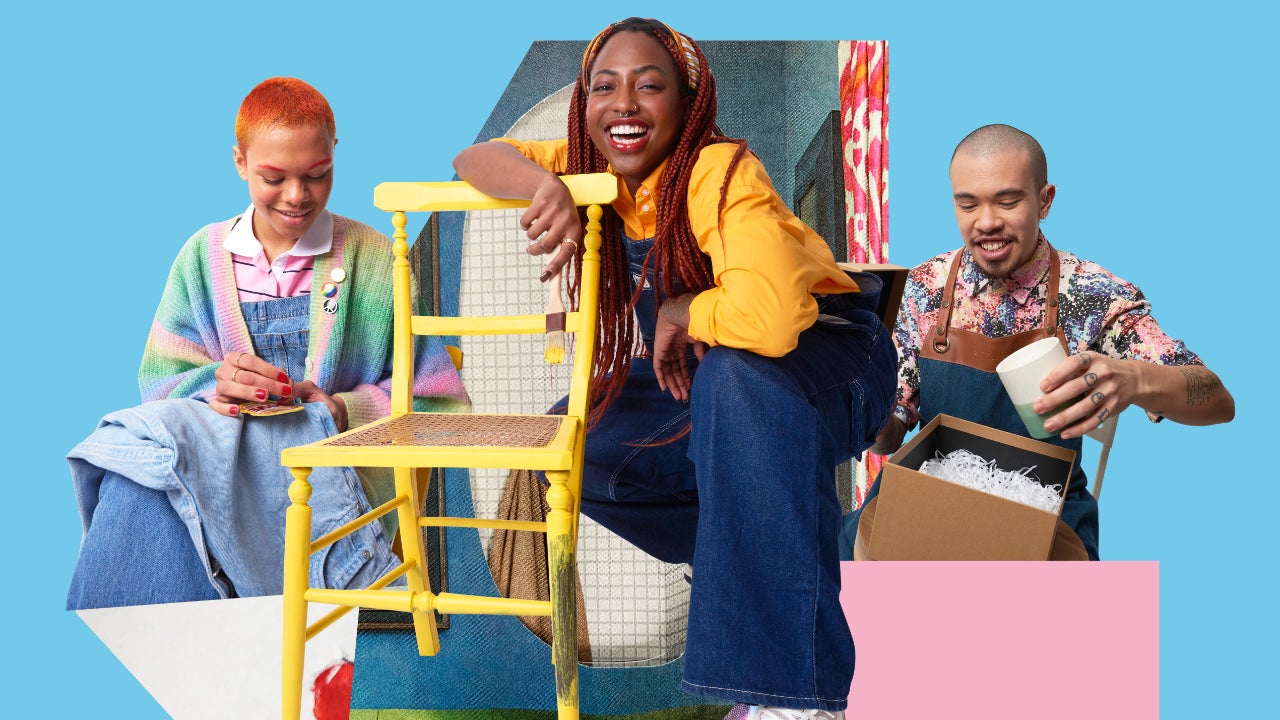 Three small business owners are seen with their products