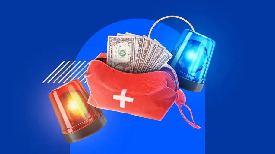 design image of a first aid kit with money and alarms
