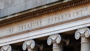 Exterior of the Treasury Department.