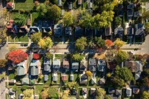 Aerial photo of a neighborhood in Oakwood, Ohio
