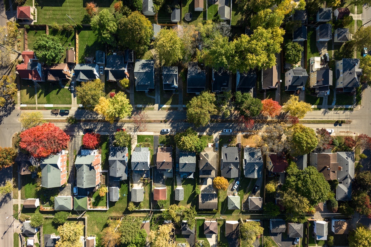 Aerial photo of a neighborhood in Oakwood, Ohio