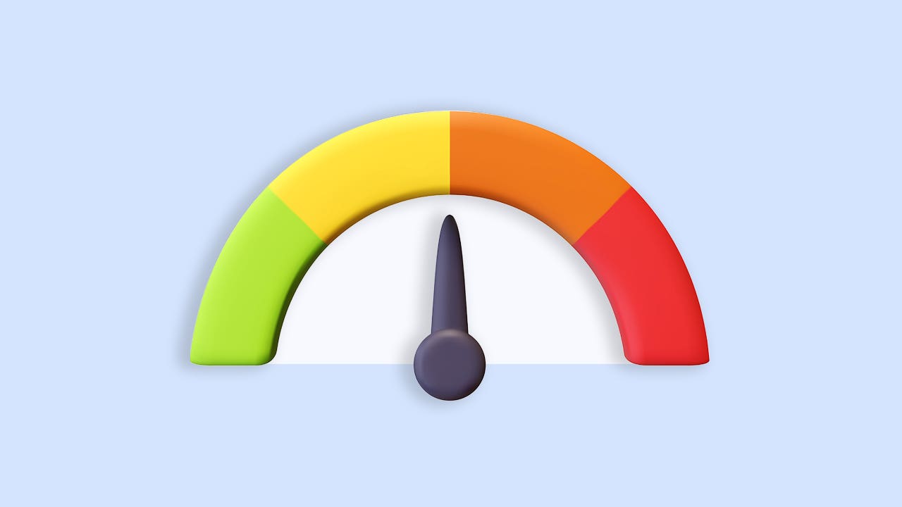 A half-moon gauge, showing green on the left to red on the right.