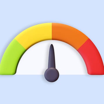 A half-moon gauge, showing green on the left to red on the right.