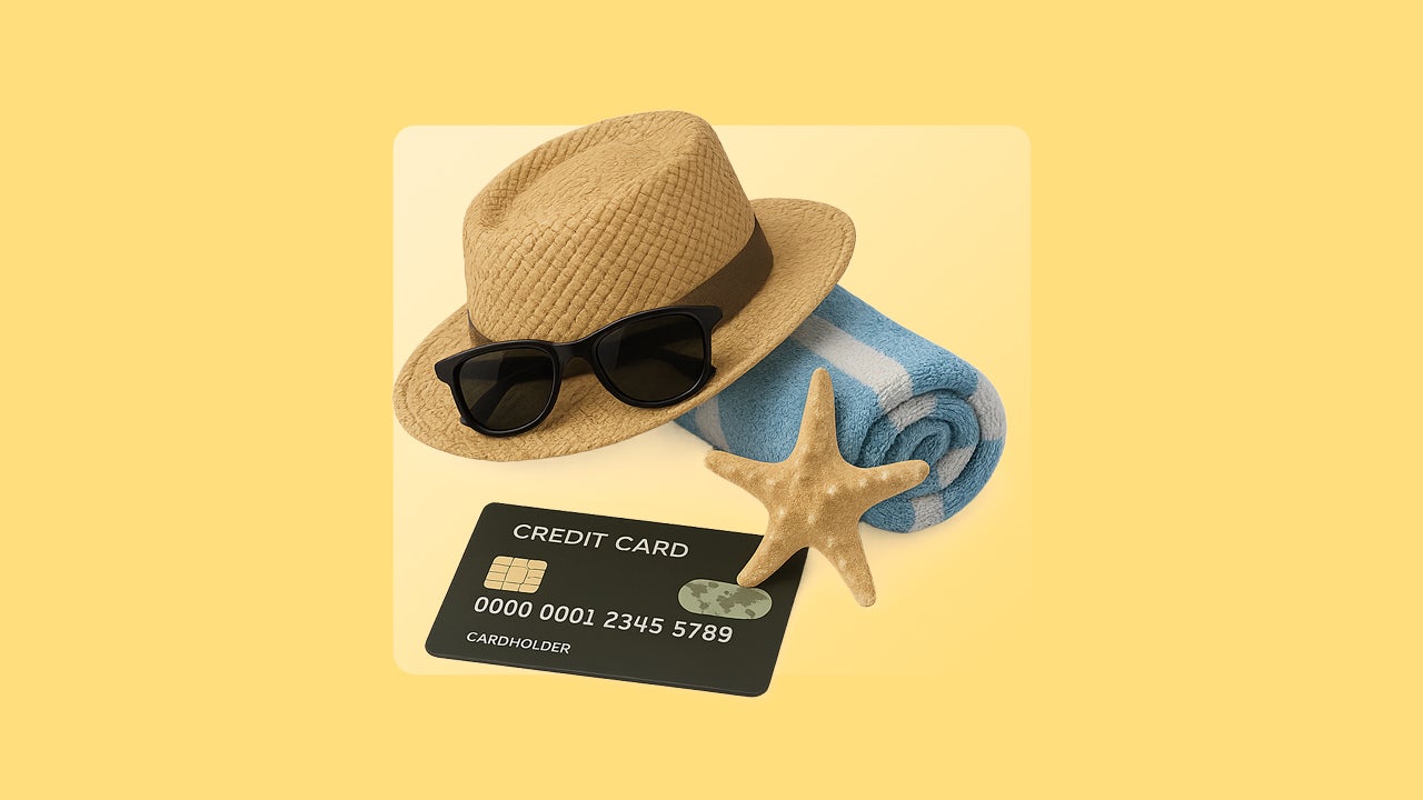Design element including a sunhat, and credit card.