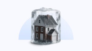 photo illustration of house frozen in ice
