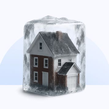 photo illustration of house frozen in ice