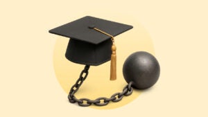 a student graduation cap with a ball chain attached