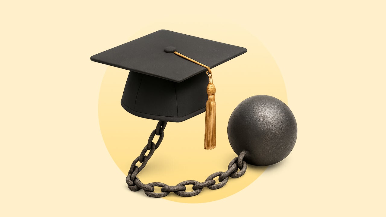 a student graduation cap with a ball chain attached