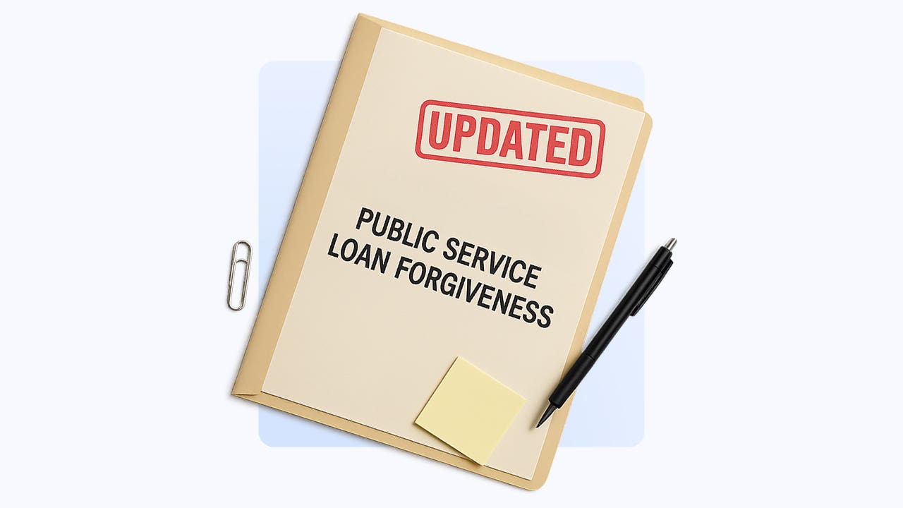 A file folder marked "Public service loan forgiveness"