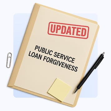 A file folder marked "Public service loan forgiveness"