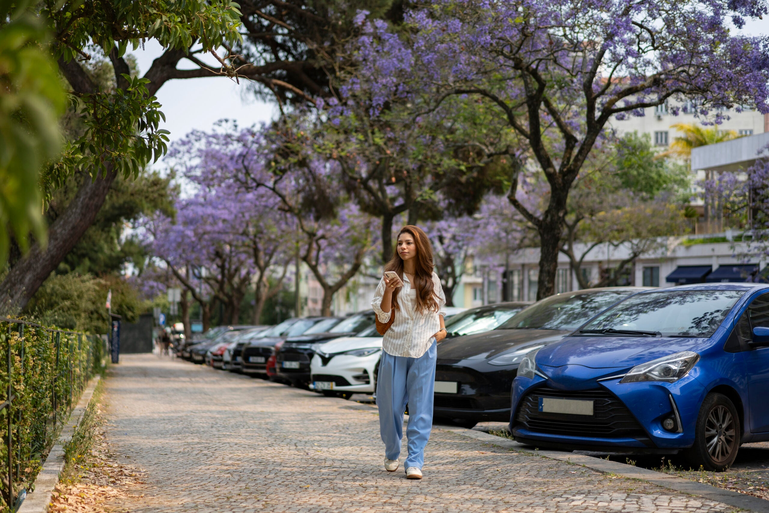Teenage girl in spring in Lisbon, Portugal