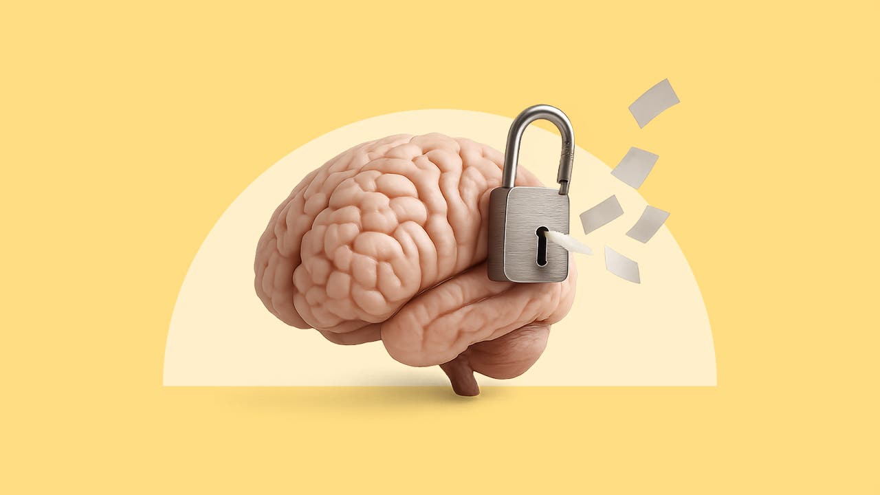 design image of a brain with a lock on it