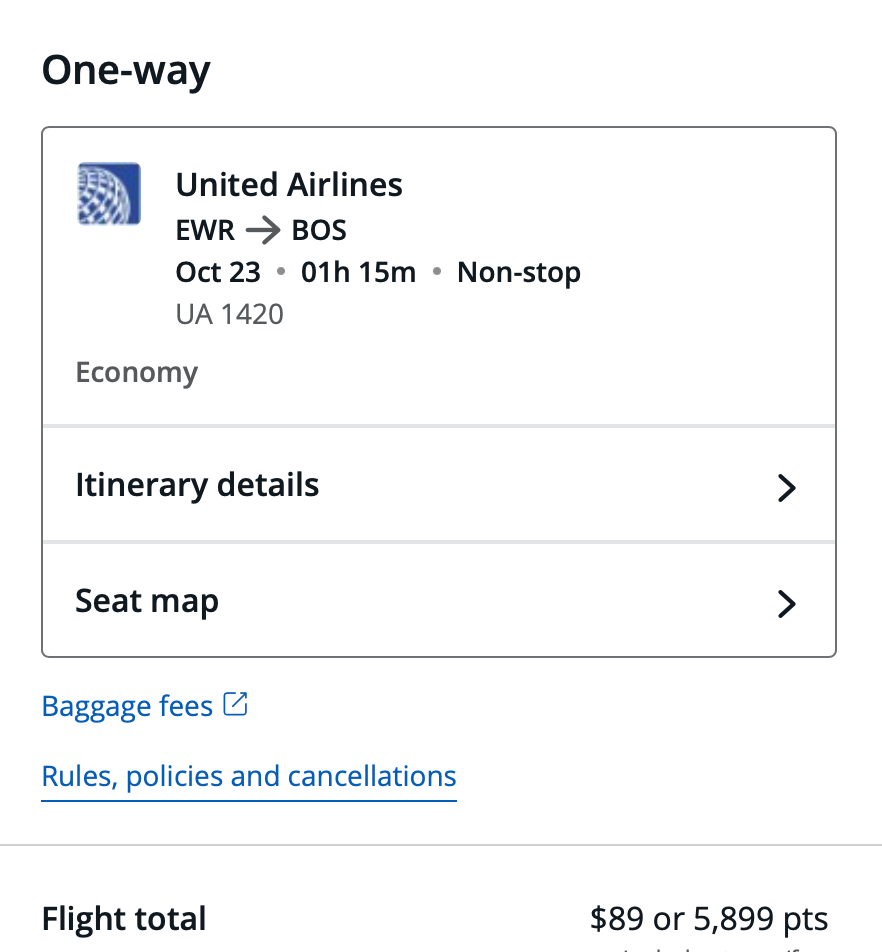 One-way United flight