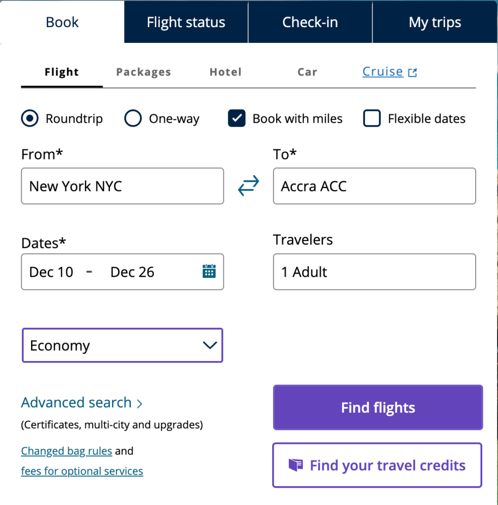 "Book with miles" box example