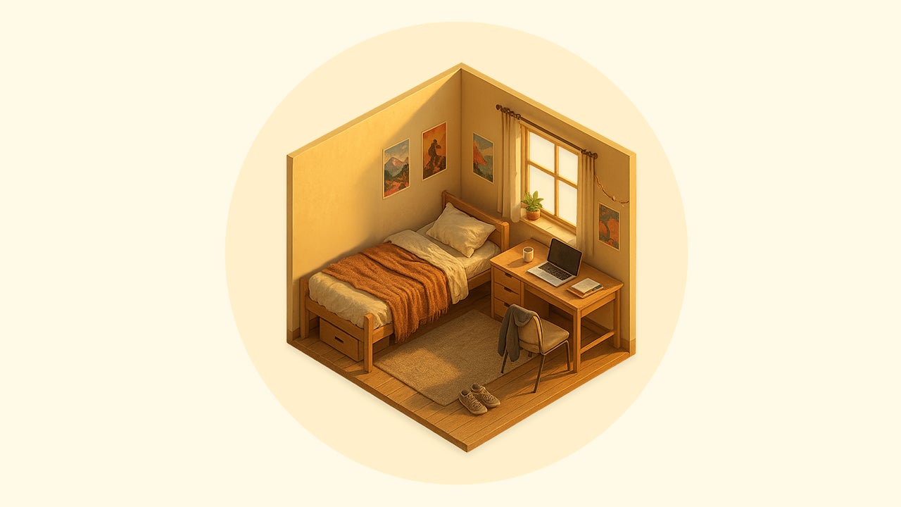 illustration of a college dorm room