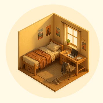 illustration of a college dorm room