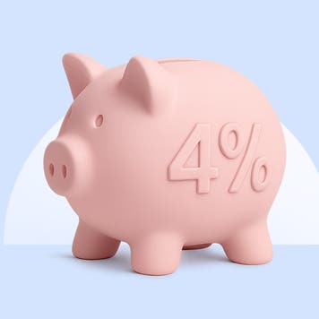 A piggy bank reads "4%" on the outside.