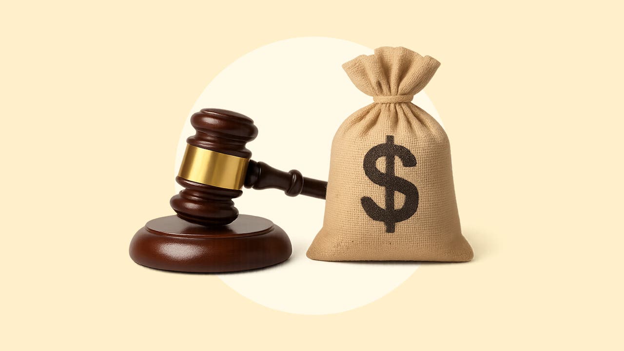 design image of a gavel and sack of money