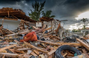 image of aftermath of severe hurricane damage to a house in florida