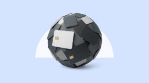 a design image of a snowball made up of credit cards
