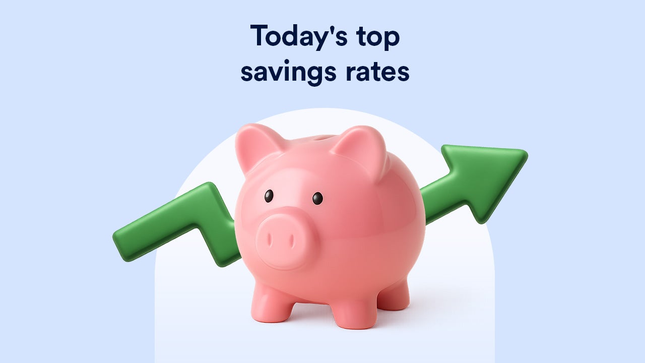 illustration with piggy bank and arrow in background with headline saying today's top savings rates