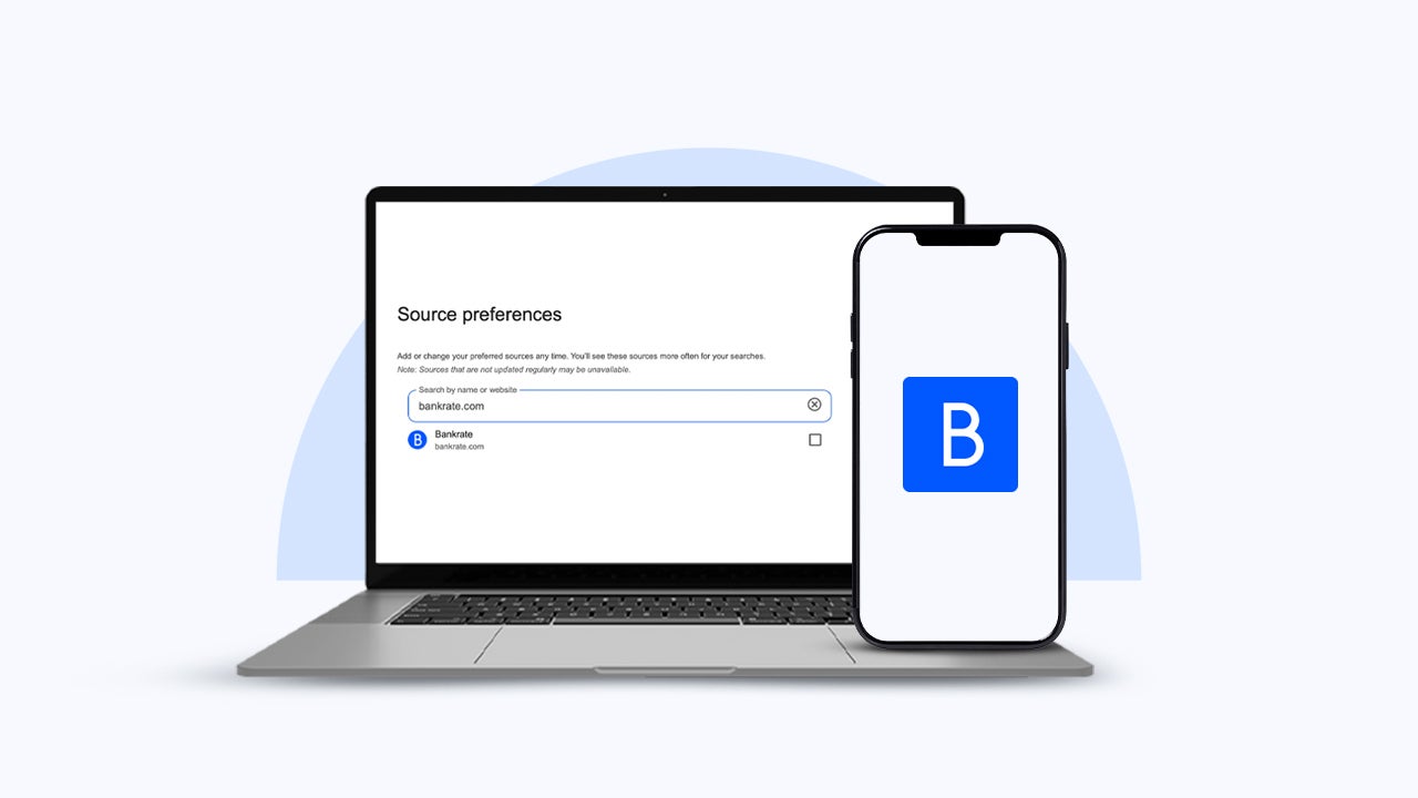 Illustration of a laptop and phone with Bankrate loaded