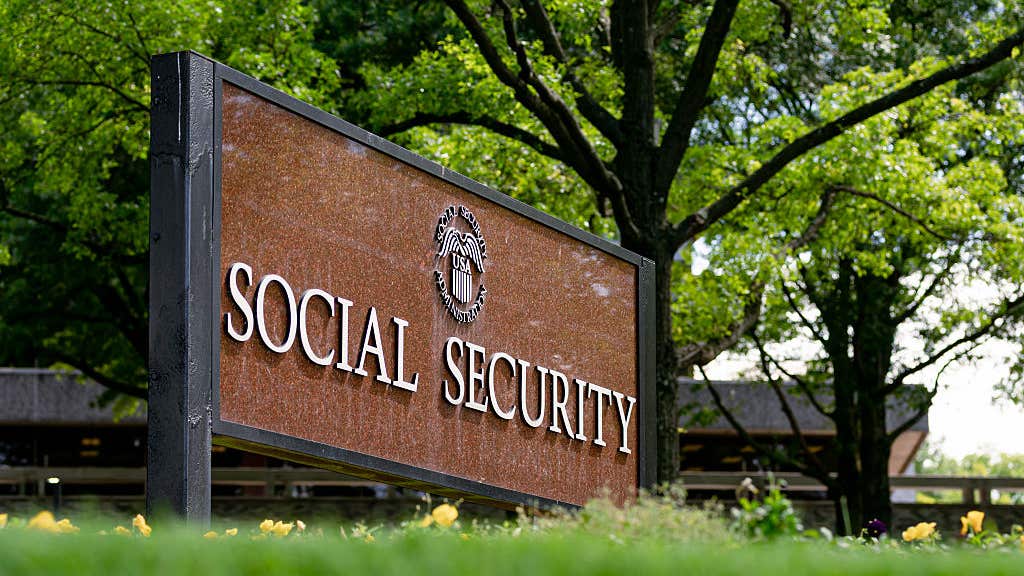 The Social Security Administration sign is seen in front of the agency's headquarters in Woodlawn, MD.
