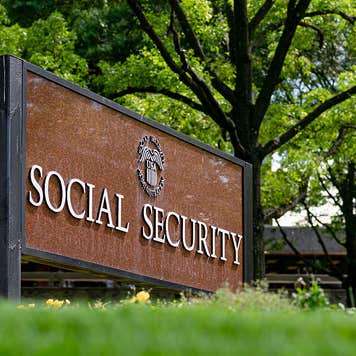 The Social Security Administration sign is seen in front of the agency's headquarters in Woodlawn, MD.