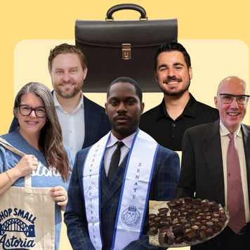 Illustration of workers and small business owners in front of a briefcase