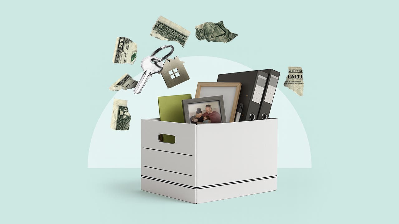 A graphic of a moving box and a house key.