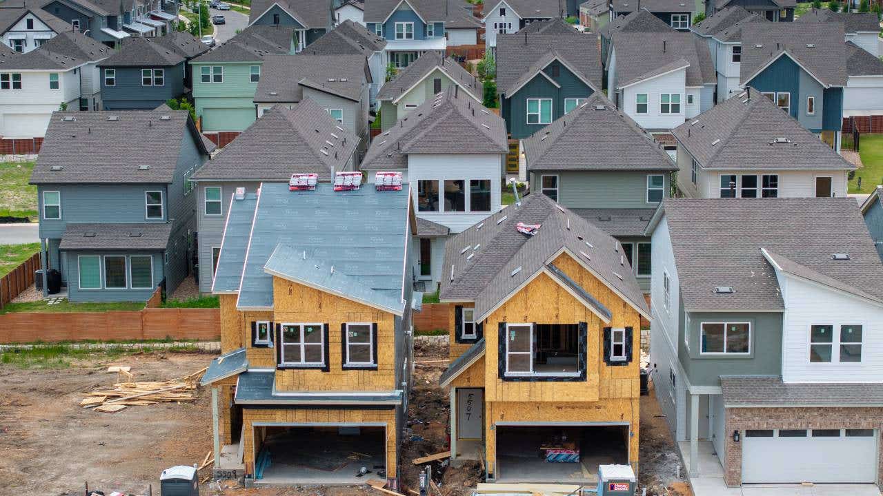 An overhead view of a house under construction