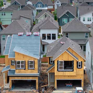 An overhead view of a house under construction