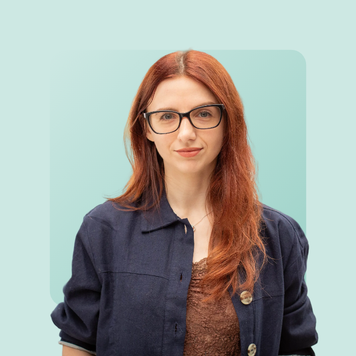 An image of the author, Ana Staples, superimposed on an aqua background