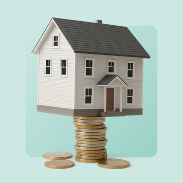 House standing on stack of coins