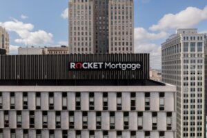 Rocket Mortgage logo seen on large building