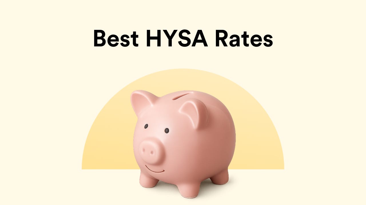 Piggy bank representing a savings account, with title Best HYSA Rates