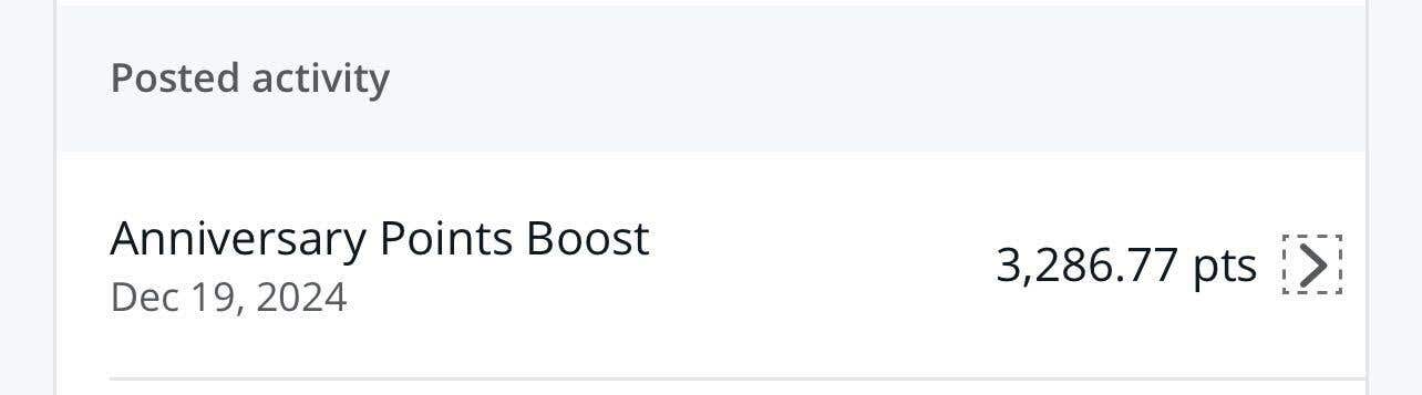 Screenshot showing Anniversary Points Boost