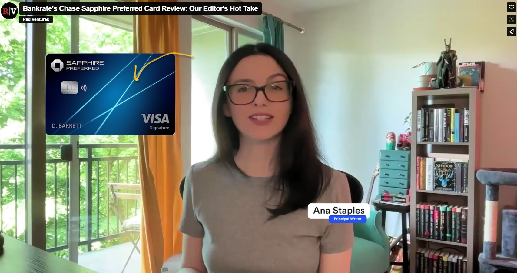 Thumbnail image showing Ana Staples on the right, smiling, with a large graphic of a credit card on the left.